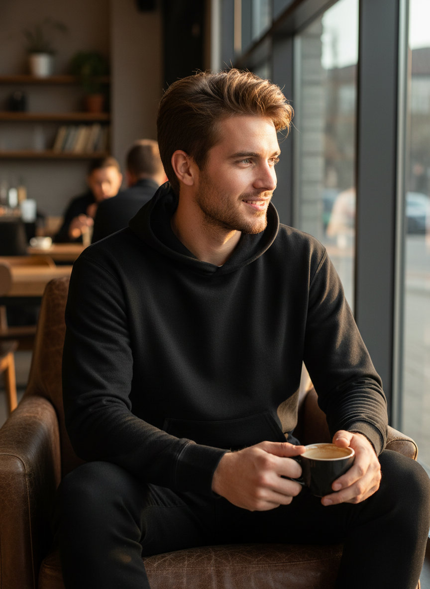 Φούτερ με Κουκούλα Supercotton 062278 Fruit Of The Loom Black ανδρικά Simple Wear