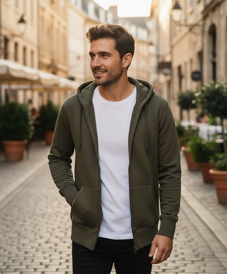 Ζακέτα Φούτερ με Κουκούλα Wu03K B C King Khaki ανδρικά Simple Wear