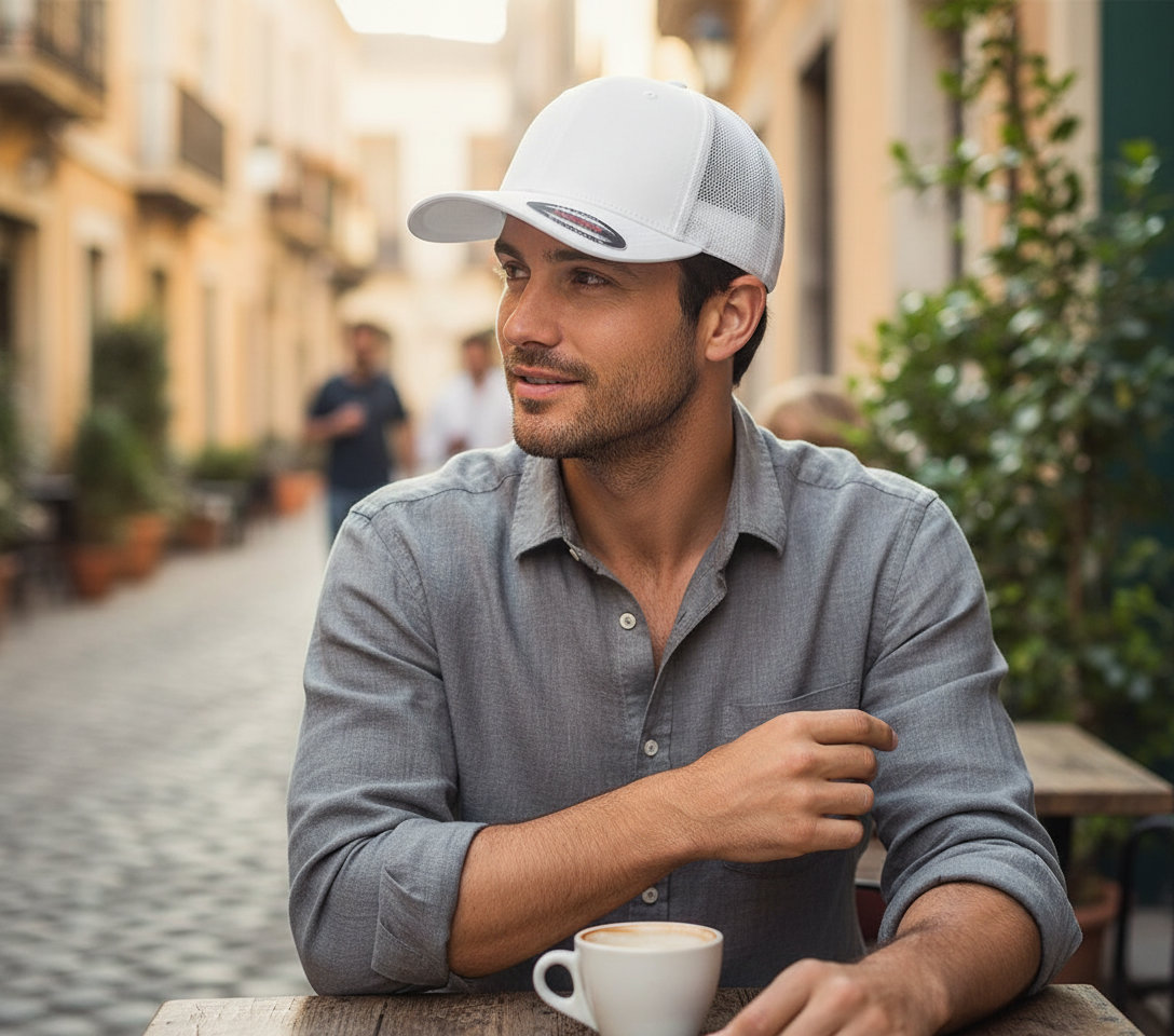Καπέλο Trucker 6511 Flexfit Mesh Cotton Twill White αξεσουάρ Καπέλα Simple Wear