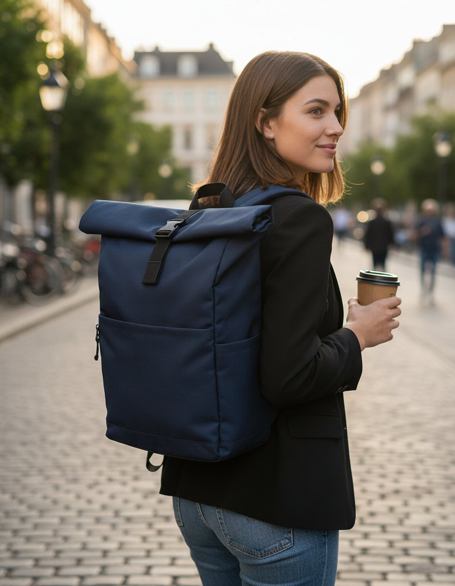 Τσάντα Πλάτης Premium Recycled Roll Top Bg186 Bagbase Navy Είδη Ταξιδιου Τσάντες Simple Wear