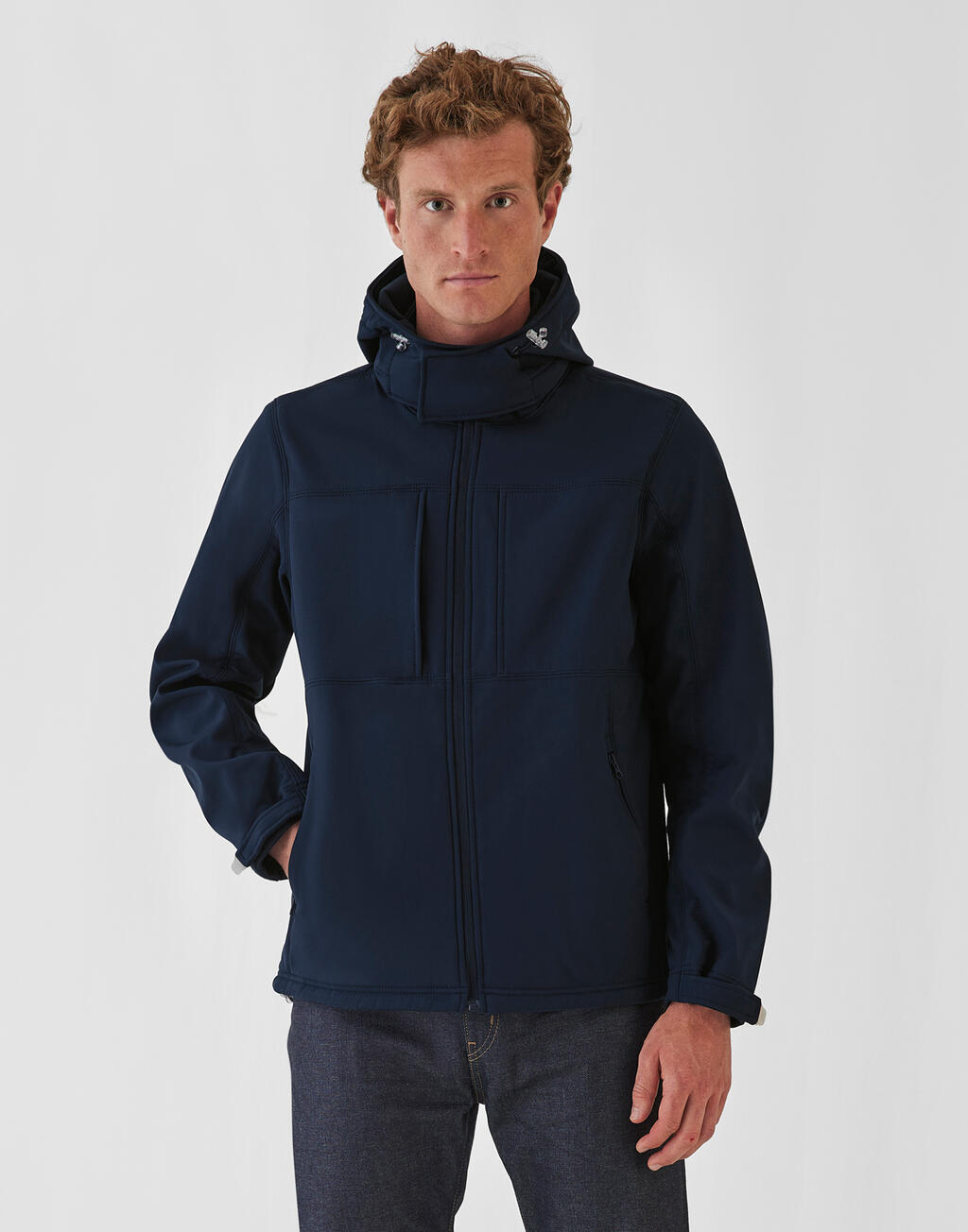 Ανδρικό Μπουφάν Hooded Softshell JM950 B&C Outerwear Navy