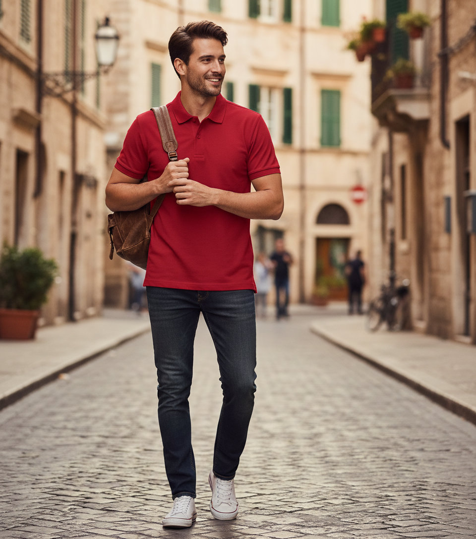 Μπλούζα Polo 64800 Gildan Softstyle Pique Cherry Red ανδρικά Μπλούζες Simple Wear