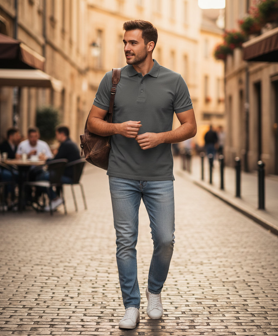 Ανδρική Μπλούζα Polo Sgpolo Stretch Sg Signature Grey ανδρικά Μπλούζες Simple Wear