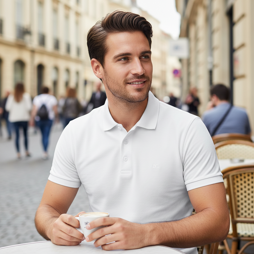 Ανδρική Μπλούζα Polo Pu409 B C Safran Pique White Outlet ανδρικά Simple Wear