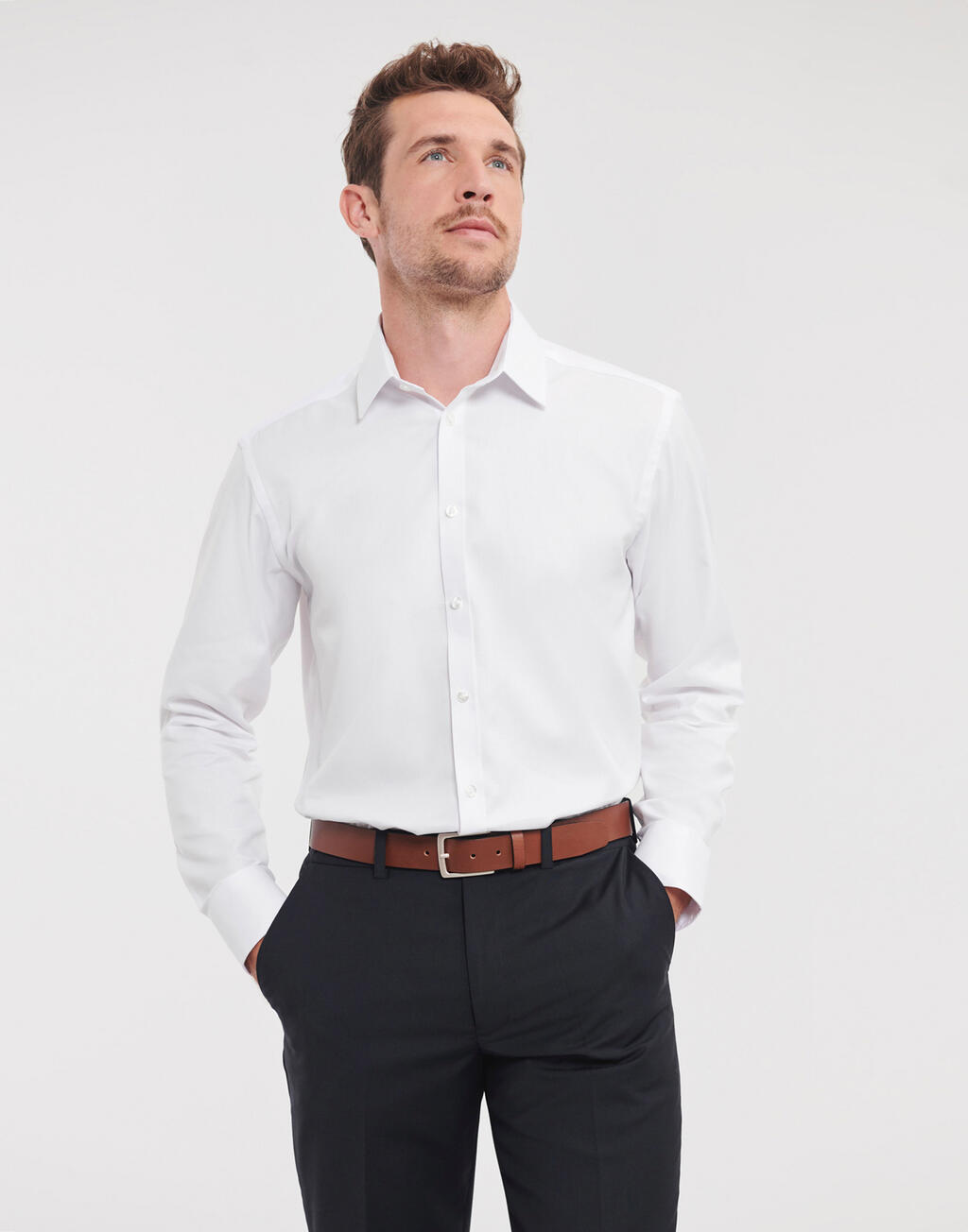 Ανδρικό Μακρυμάνικο Πουκάμισο Herringbone 0R962M0 Russell Collection Tailored Fit White