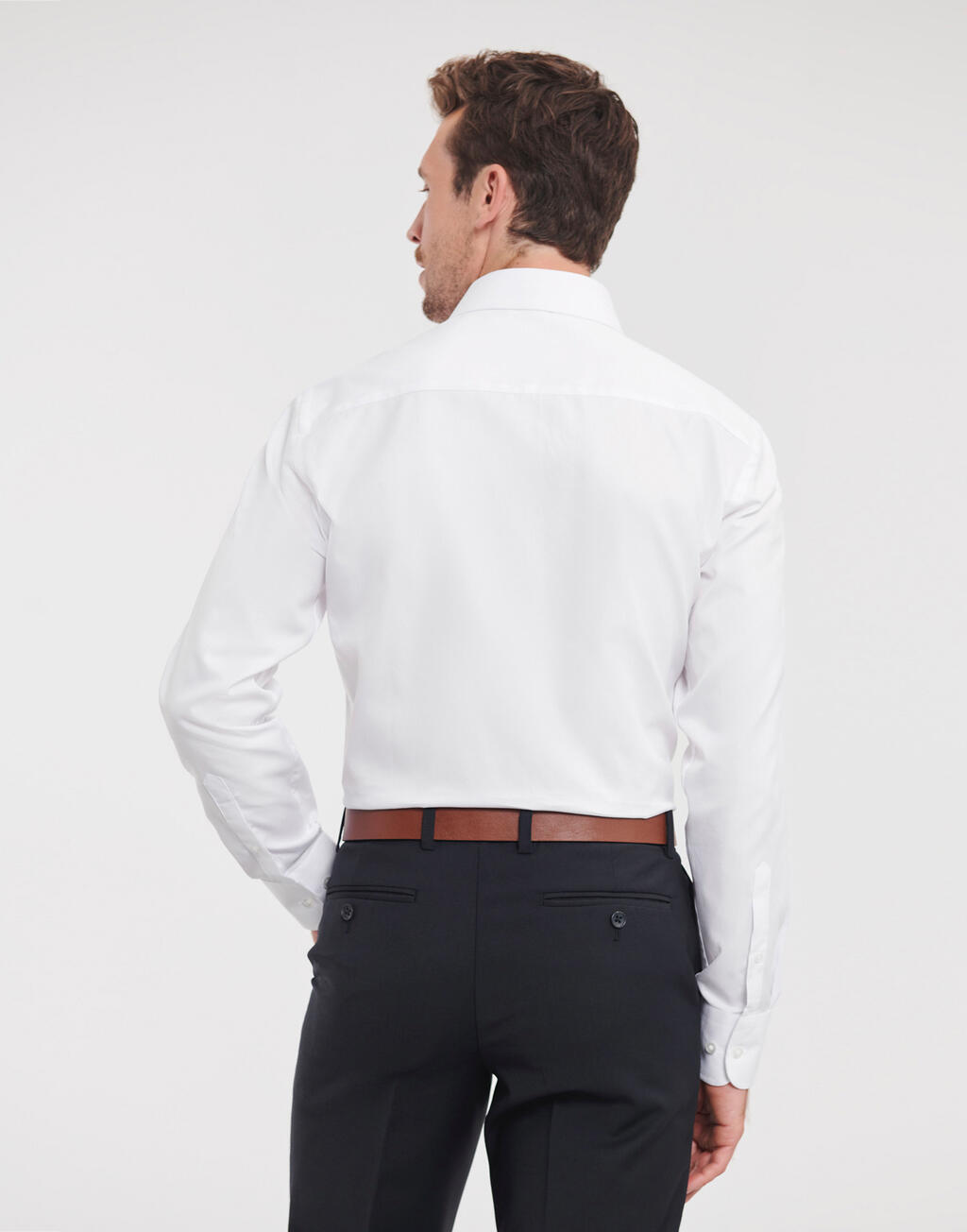 Ανδρικό Μακρυμάνικο Πουκάμισο Herringbone 0R962M0 Russell Collection Tailored Fit White ανδρικά Πουκάμισα Simple Wear