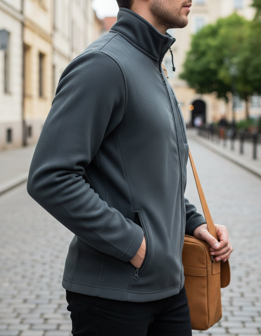 Ζακέτα Micro Fleece Id 501 B C Full Zip Dark Grey ανδρικά Μπουφάν Simple Wear