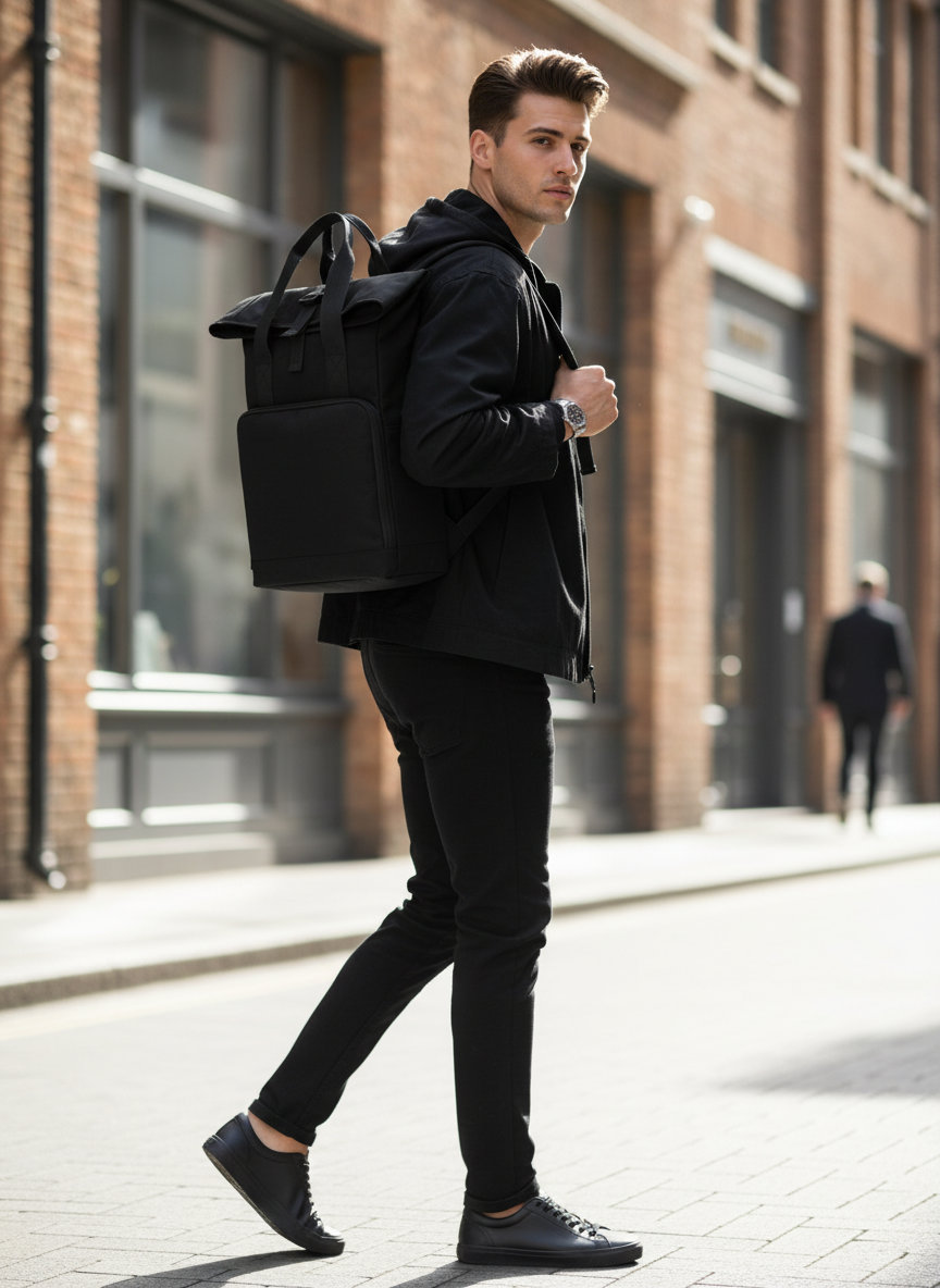 Twin Handle Roll-Top Backpack Bag Base Bg118 Black Είδη Ταξιδιου Τσάντες Πλάτης Simple Wear