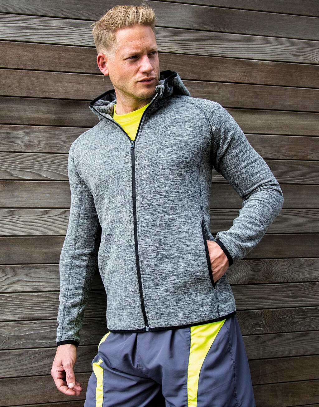 Ανδρικό Microfleece Zip Hoodie S245M Spiro Marl Grey/Black