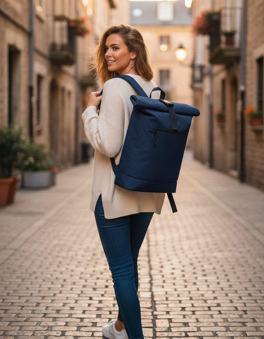 Σακίδιο Πλάτης Roll-Top Bg286 Bag Base Recycled Navy Είδη Ταξιδιου Τσάντες Simple Wear