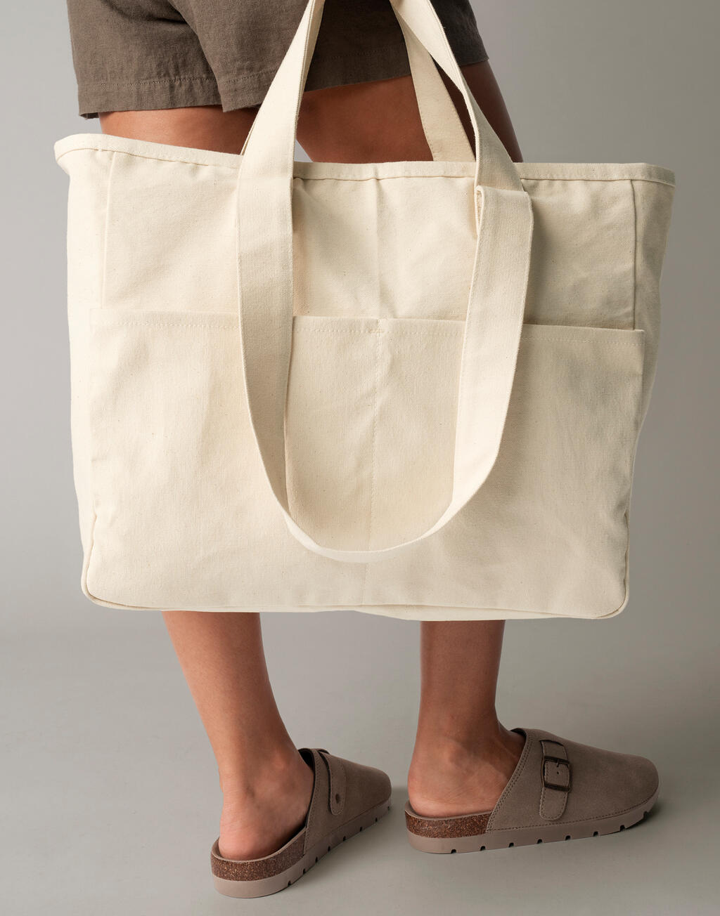 Τσάντα Tote Double Handle Cargo Pocket W604 Westford Mill Canvas Natural Είδη Ταξιδιου Shopping Bags Simple Wear
