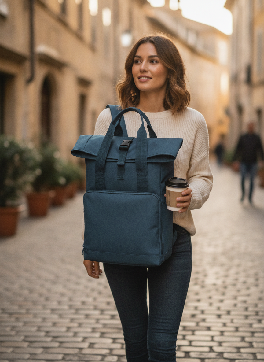 Τσάντα Πλάτης Roll-Top Bg118 Bag Base Airforce Blue Είδη Ταξιδιου Τσάντες Simple Wear