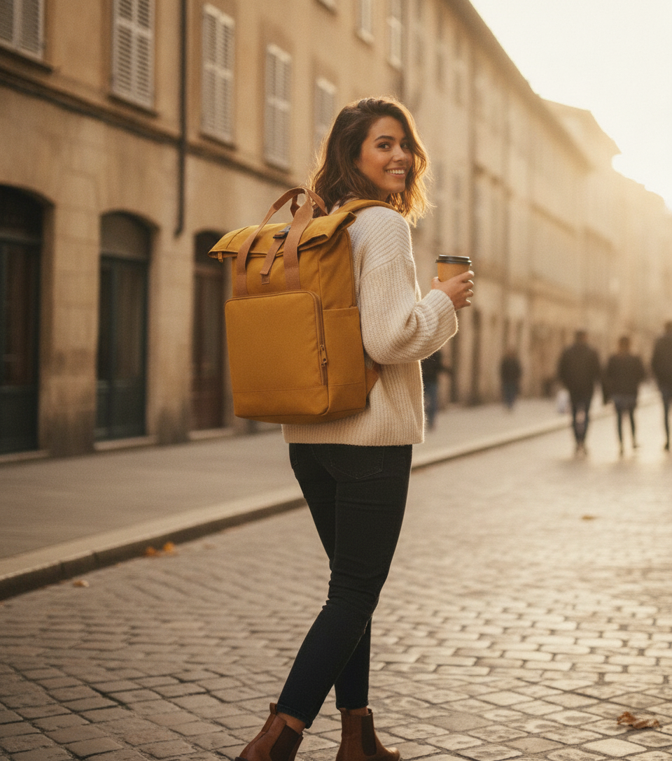 Τσάντα Πλάτης Roll-Top Laptop Bg118L Bag Base Ανακυκλωμένη Mustard Είδη Ταξιδιου Τσάντες Simple Wear