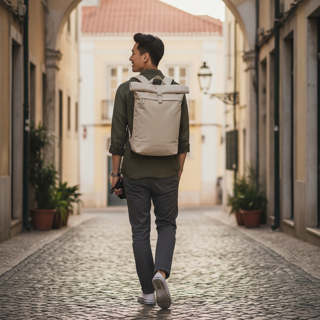 Σακίδιο Πλάτης Roll-Top Bg870 Bag Base Simplicity Beige Είδη Ταξιδιου Τσάντες Simple Wear