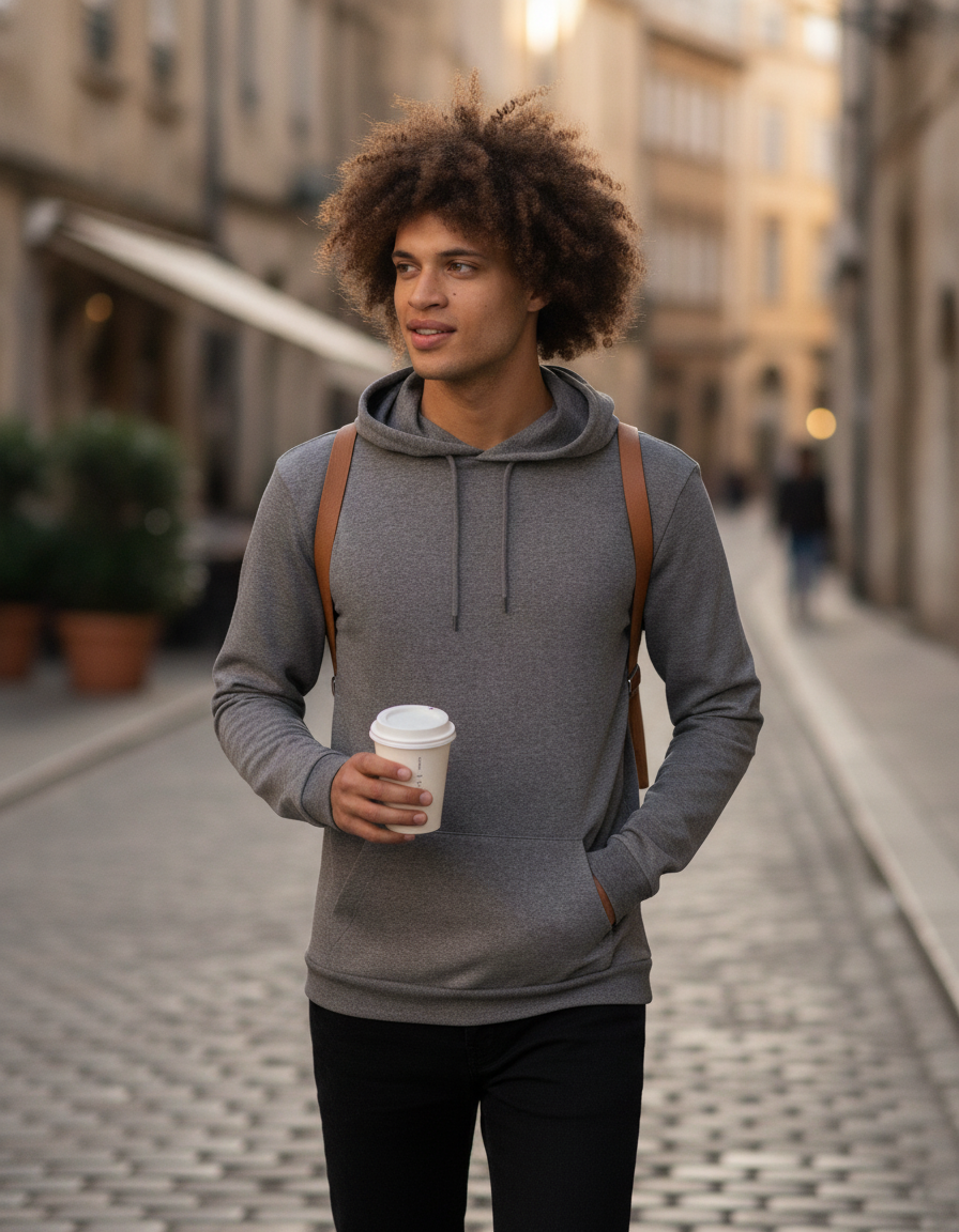 Φούτερ Hoodie Wu03W B C French Terry Heather Mid Grey ανδρικά Simple Wear