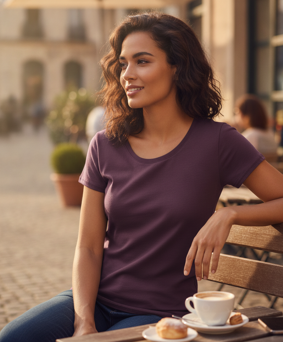 Γυναικείο T-Shirt 61-424-0 Fruit of the Loom Iconic 195 Ringspun Premium Dark Plum