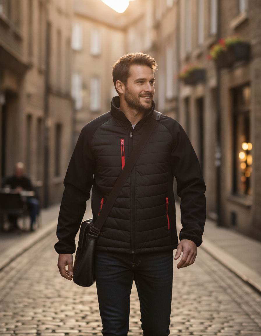 Ανδρικό Τζάκετ Padded Softshell R237X Result Black Compass Red ανδρικά Μπουφάν Simple Wear