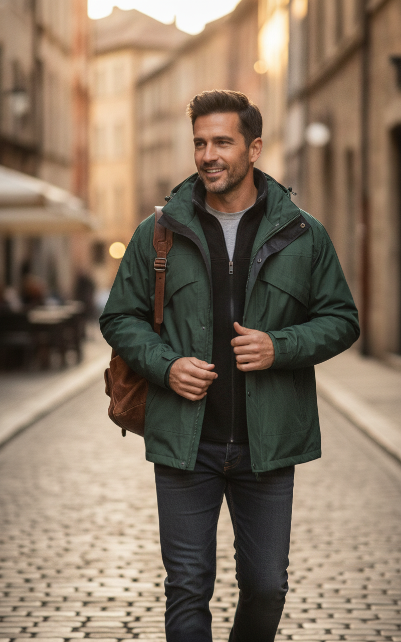Μπουφάν 3 σε 1 με Fleece R068X Result Black Bottle Green ανδρικά Simple Wear