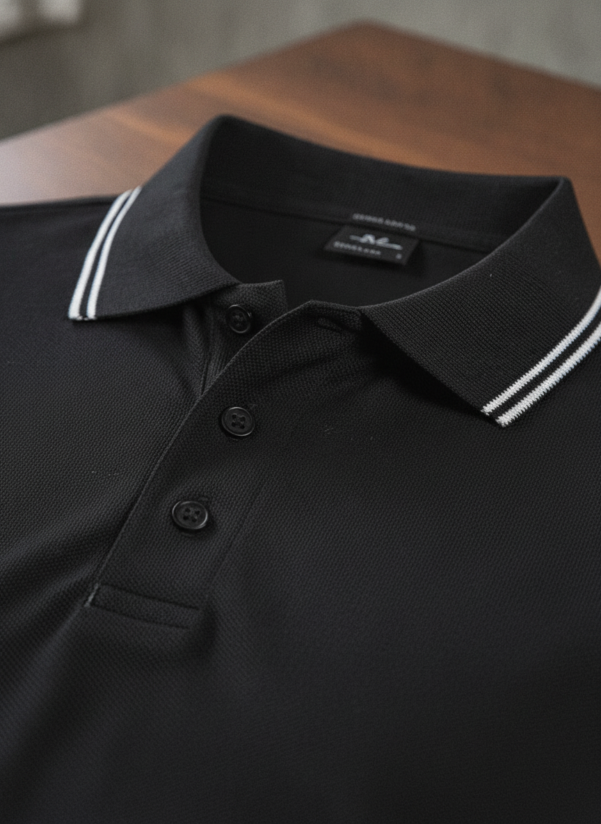 Ανδρική Μπλούζα Polo 1407 Tee Jays Luxury Stripe Stretch Black White ανδρικά Μπλούζες Simple Wear