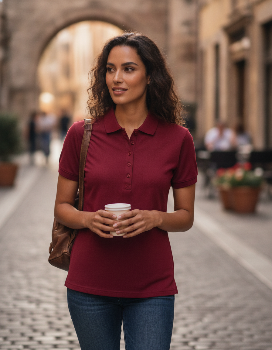 Γυναικεία Μπλούζα Polo 145 Tee Jays Luxury LS Stretch Deep Red