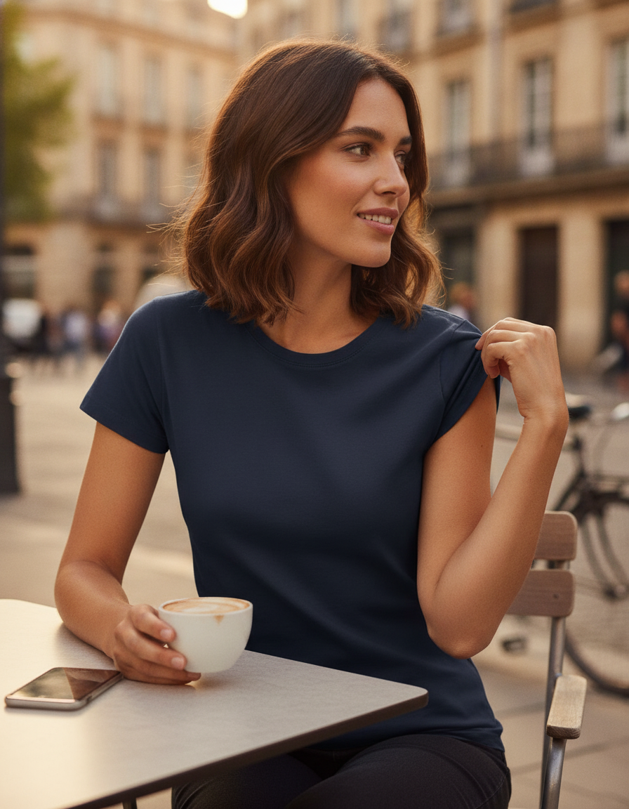 Γυναικείο T-Shirt R-108F-0 Russell Organic White French Navy
