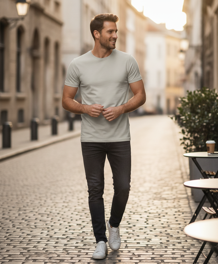 Ανδρικό T-Shirt 520 Tee Jays Interlock Cement ανδρικά Basic T-Shirts Simple Wear Μπλουζάκια κοντομάνικα