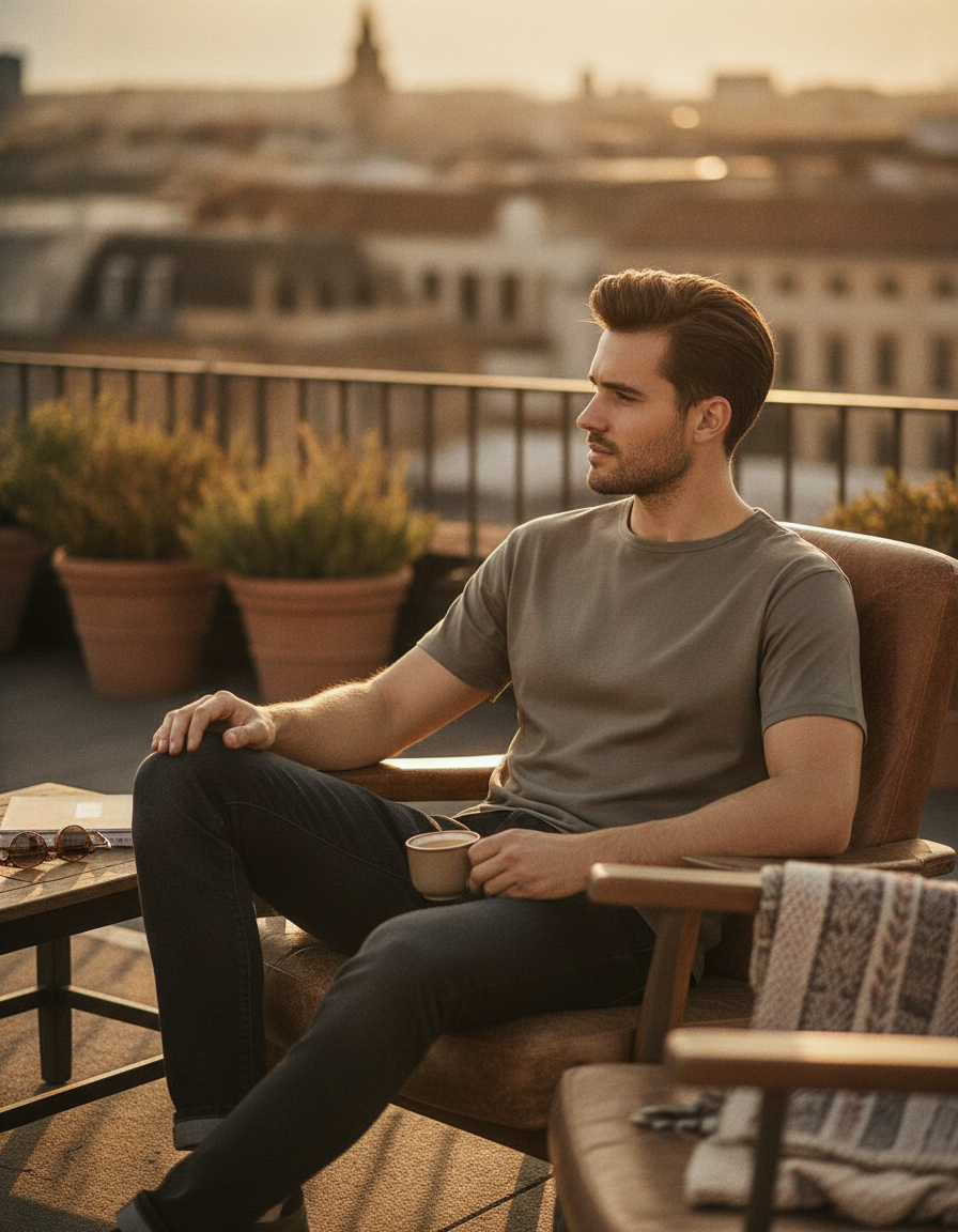 Ανδρικό T-Shirt 520 Tee Jays Interlock Clay ανδρικά Basic T-Shirts Simple Wear Μπλουζάκια κοντομάνικα