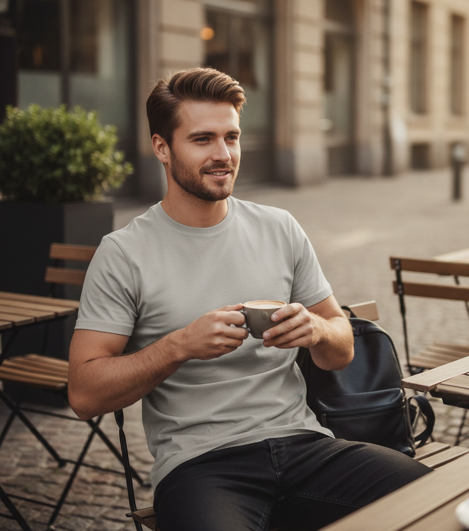 Ανδρικό T-Shirt 8000 Tee Jays Sof 185G M² Cement ανδρικά Basic T-Shirts Simple Wear Μπλουζάκια κοντομάνικα