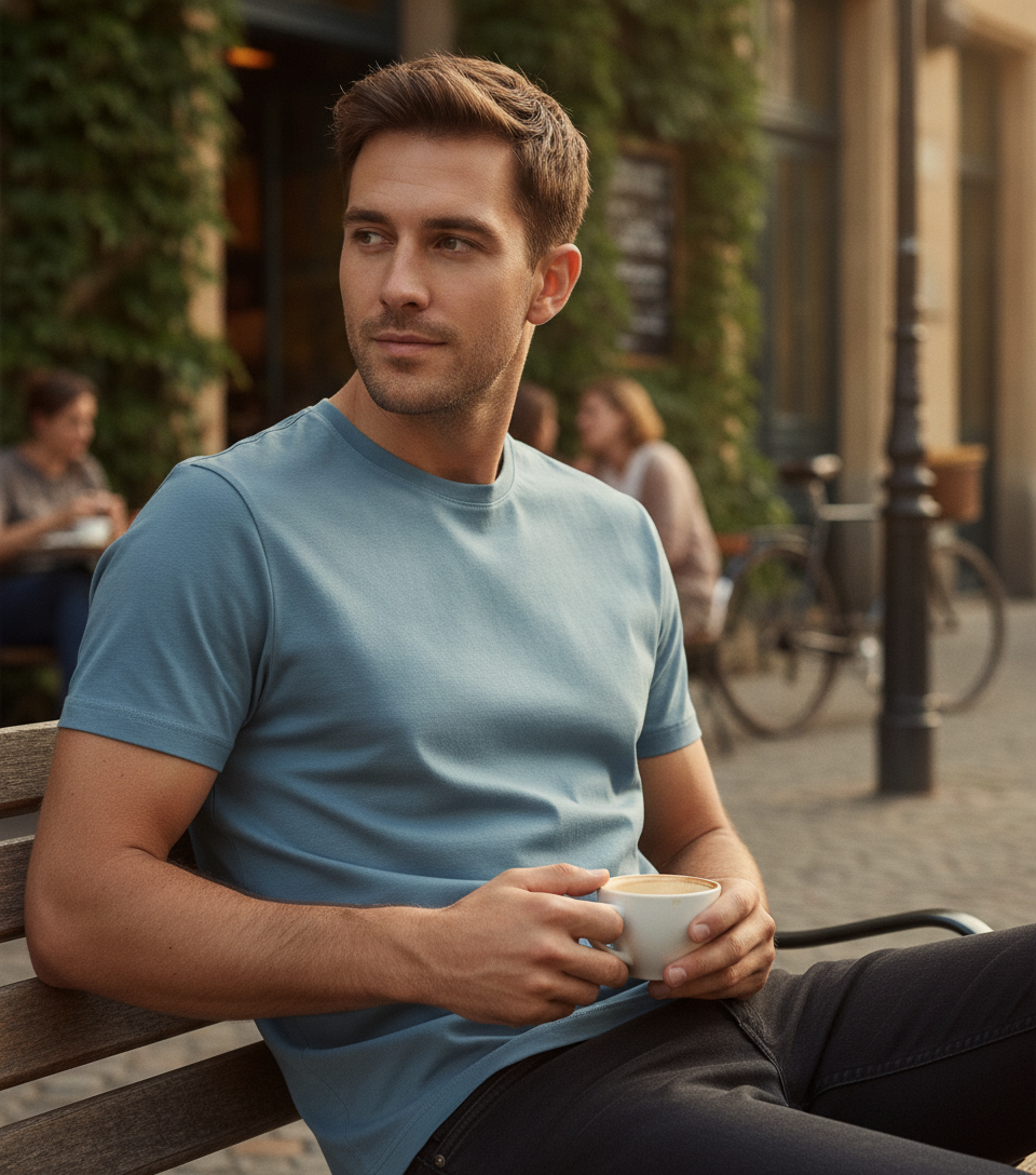 Ανδρικό T-Shirt 8000 Tee Jays Sof 185G M² Misty Blue ανδρικά Basic T-Shirts Simple Wear Μπλουζάκια κοντομάνικα