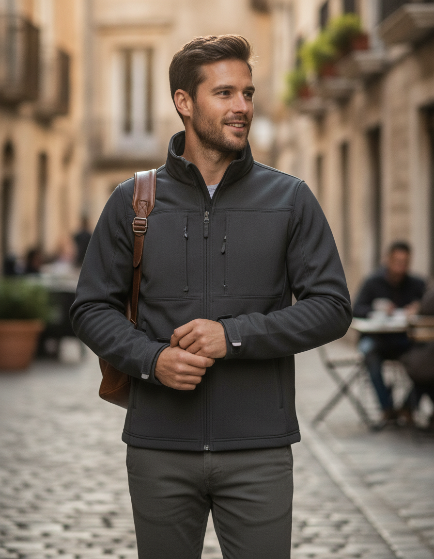 Ανδρικό Μπουφάν Hooded Softshell Jm950 B C Outerwear Dark Grey ανδρικά Simple Wear