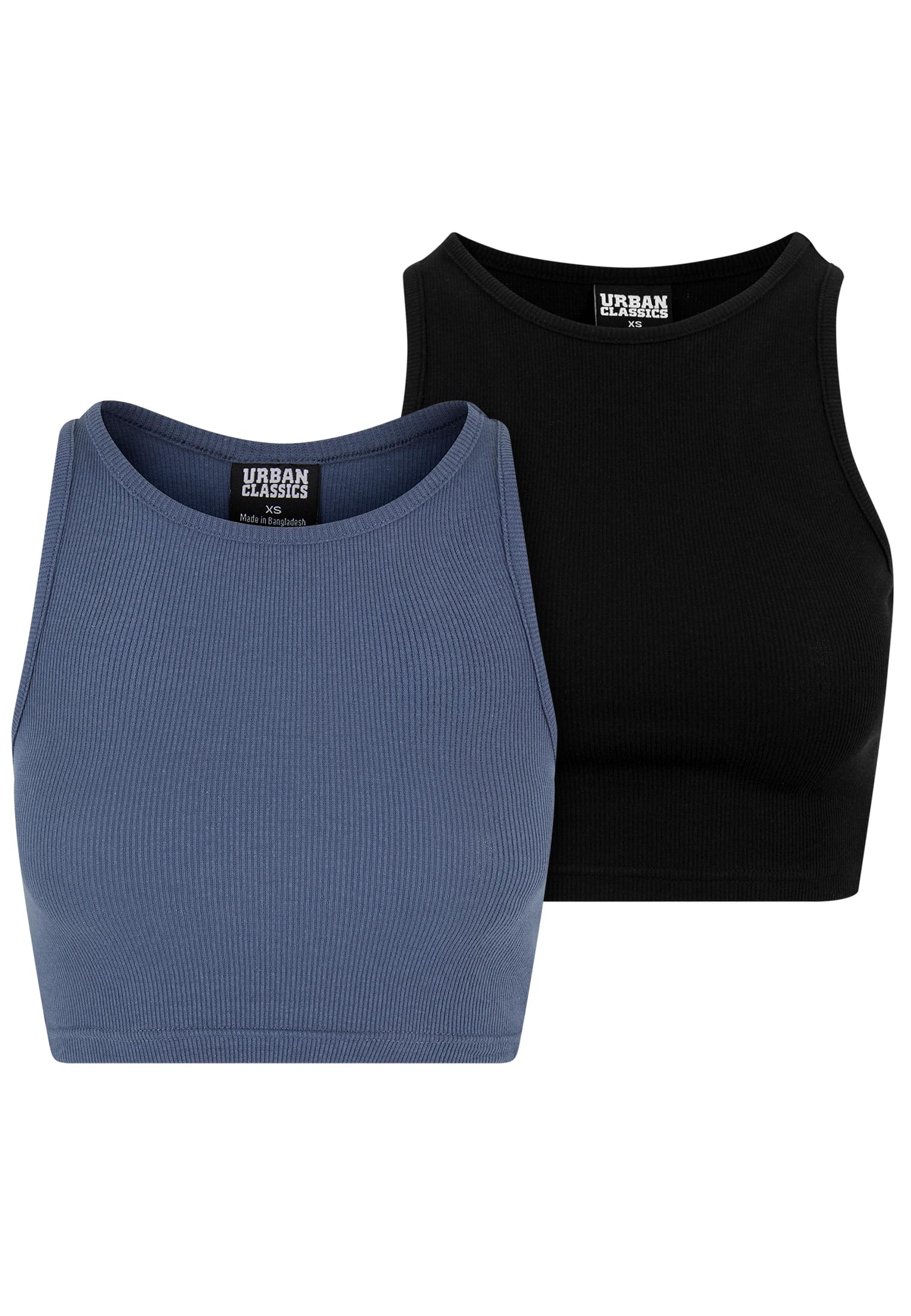 Cropped Rib Top 2-Pack με Ριγωτή Υφή Tb1498A-14070 Urban Classics Vintageblue+Black γυναικεία Μπλούζες Simple Wear