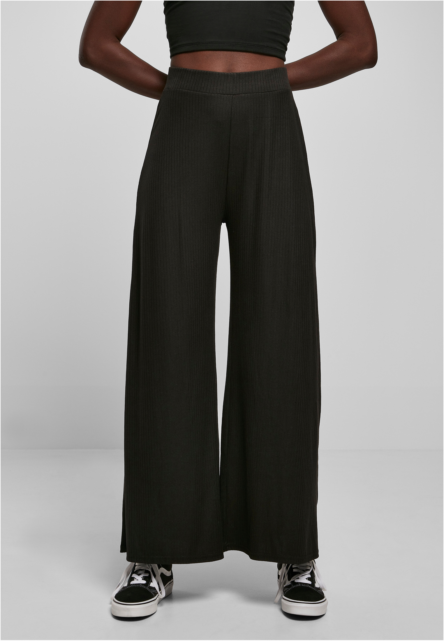 Γυναικείες παντελόνες Rib Jersey Wide Leg με χαλαρή εφαρμογή TB5029-00007 Urban Classics black