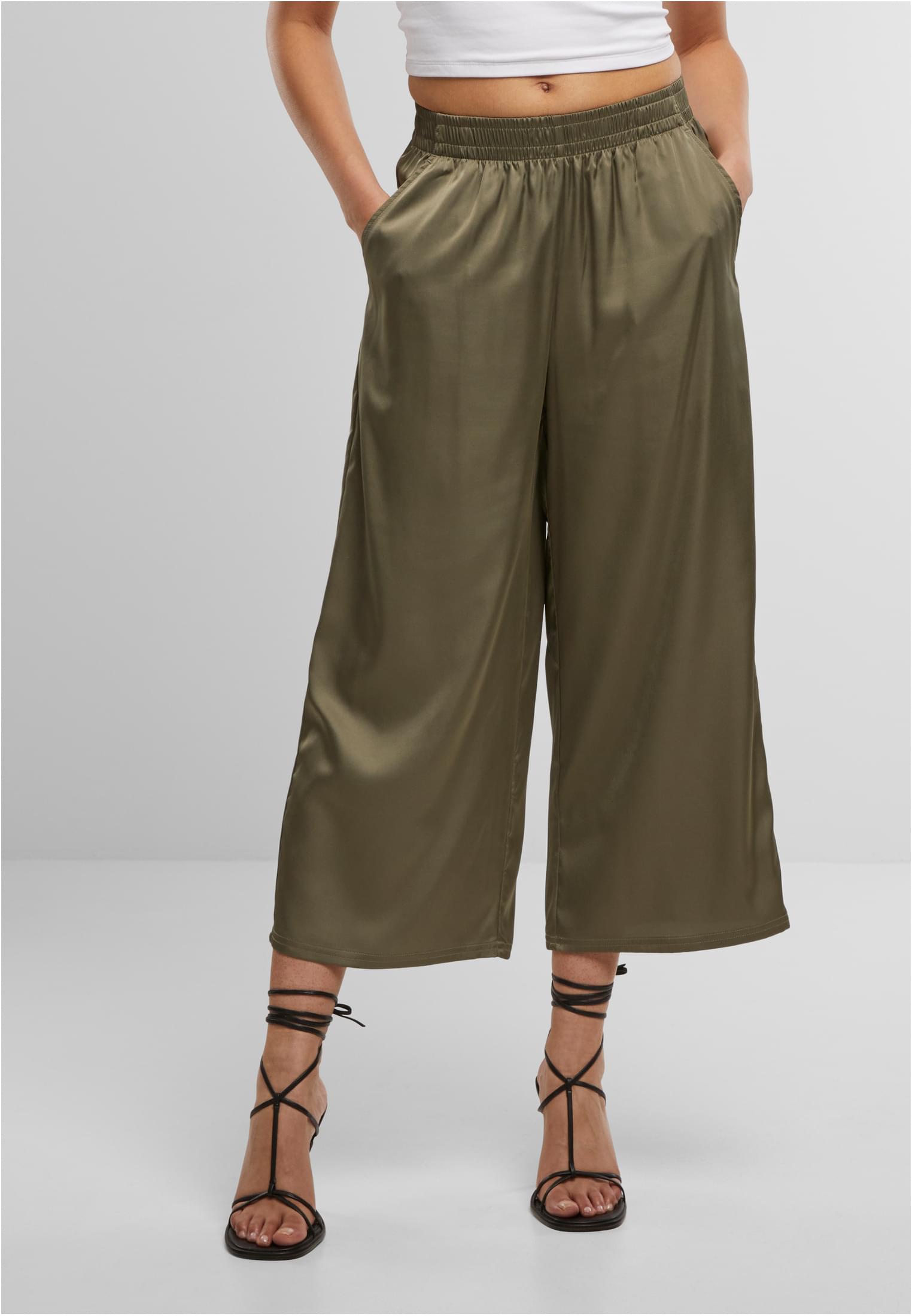 Γυναικεία παντελόνια culottes Ladies Satin Wide Leg με ελαστική μέση TB7488-18328 Urban Classics paleolive