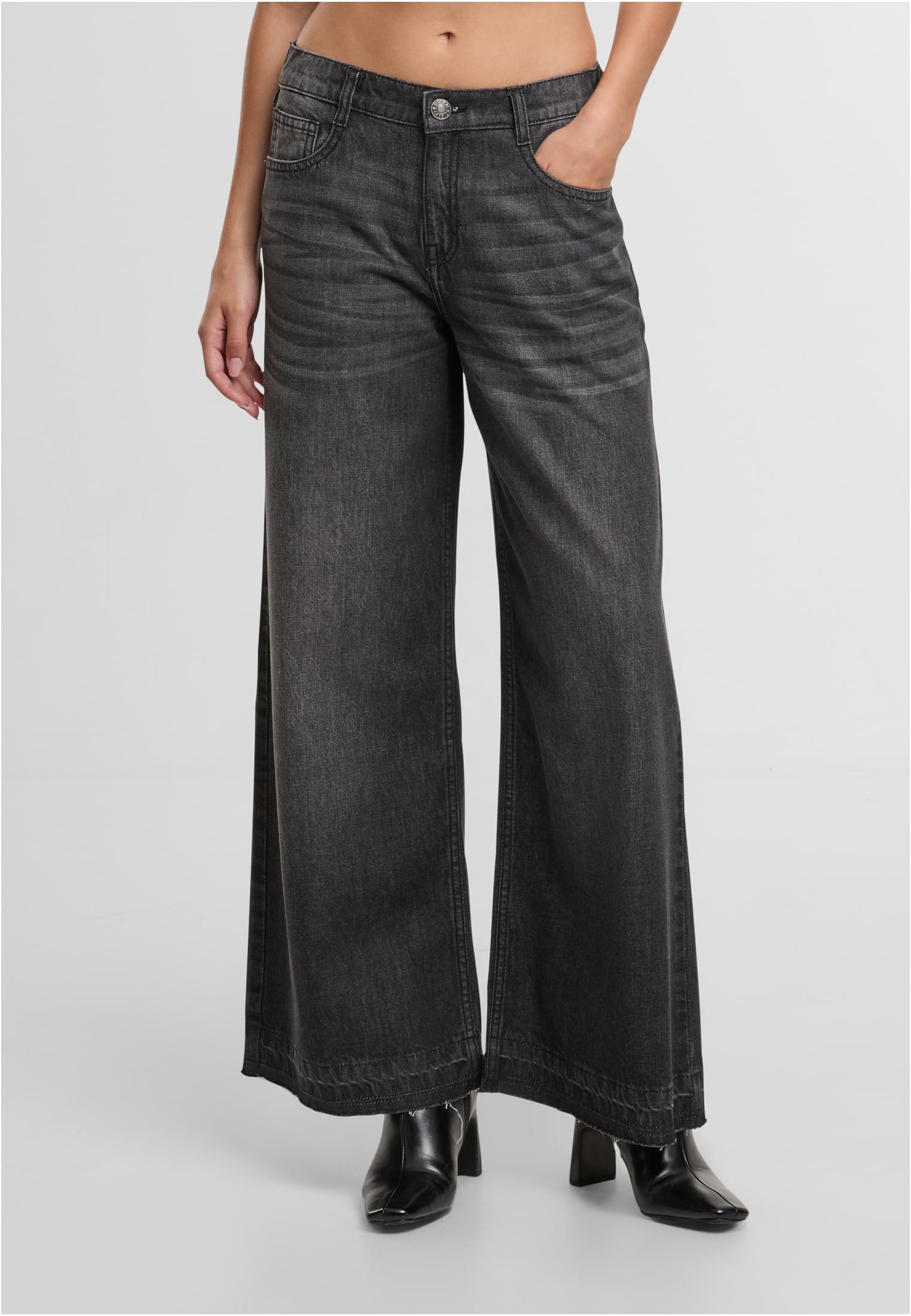 Φαρδιά γραμμή jeans Ladies Wide Leg Denim με ελαστική μέση TB7712-00709 Urban Classics black washed