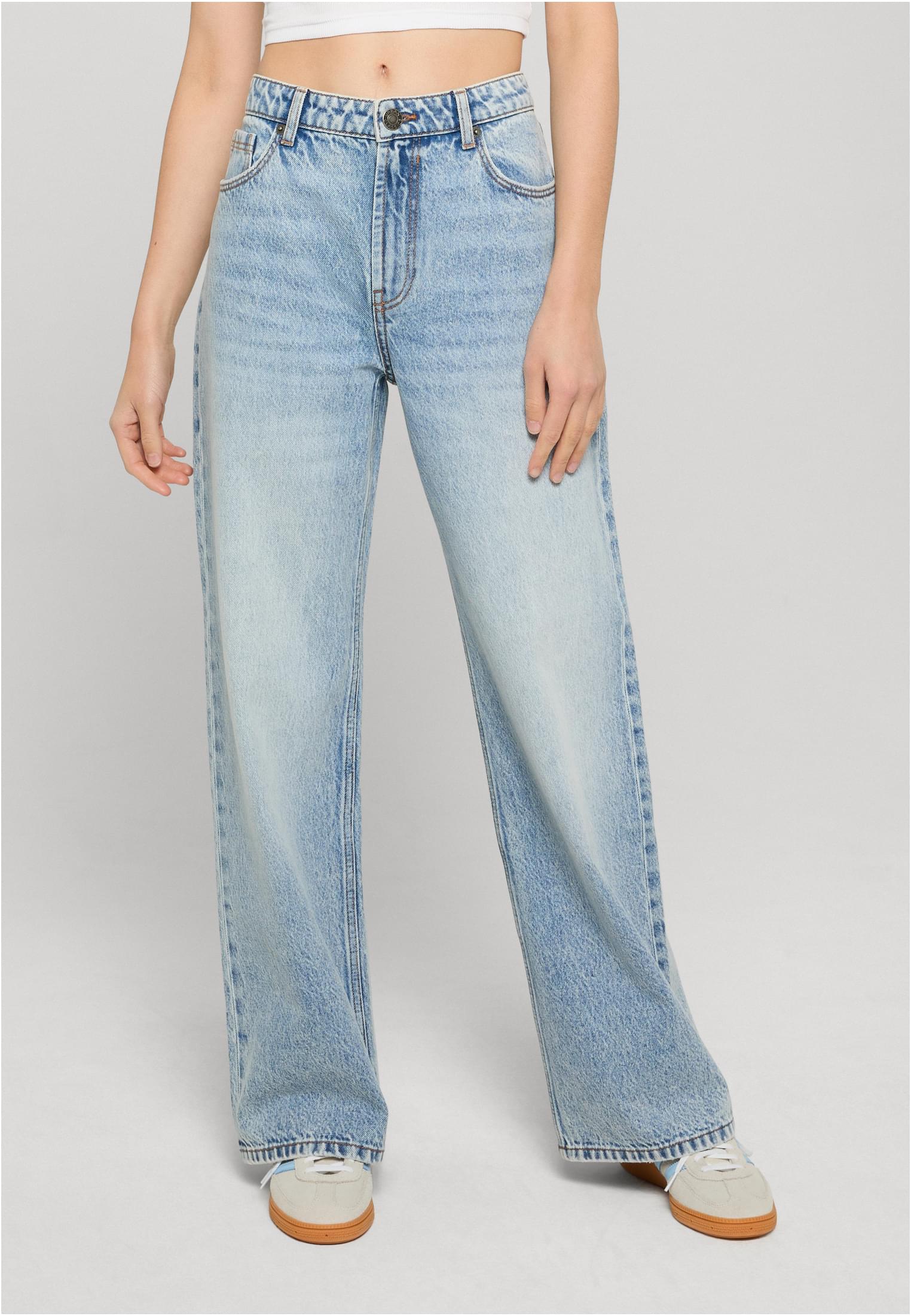 Γυναικεία τζιν φαρδιάς γραμμής Ladies Regular Wide Leg με vintage αίσθηση TB8141-21546 Urban Classics dirty light blue acid washed