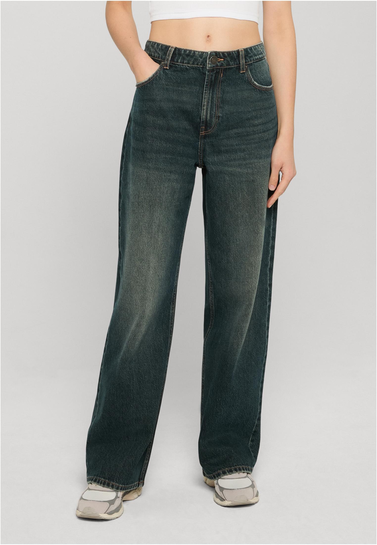 Γυναικεία τζιν φαρδιάς γραμμής Ladies Regular Wide Leg με vintage αίσθηση TB8141-21547 Urban Classics deep mid blue dirty washed