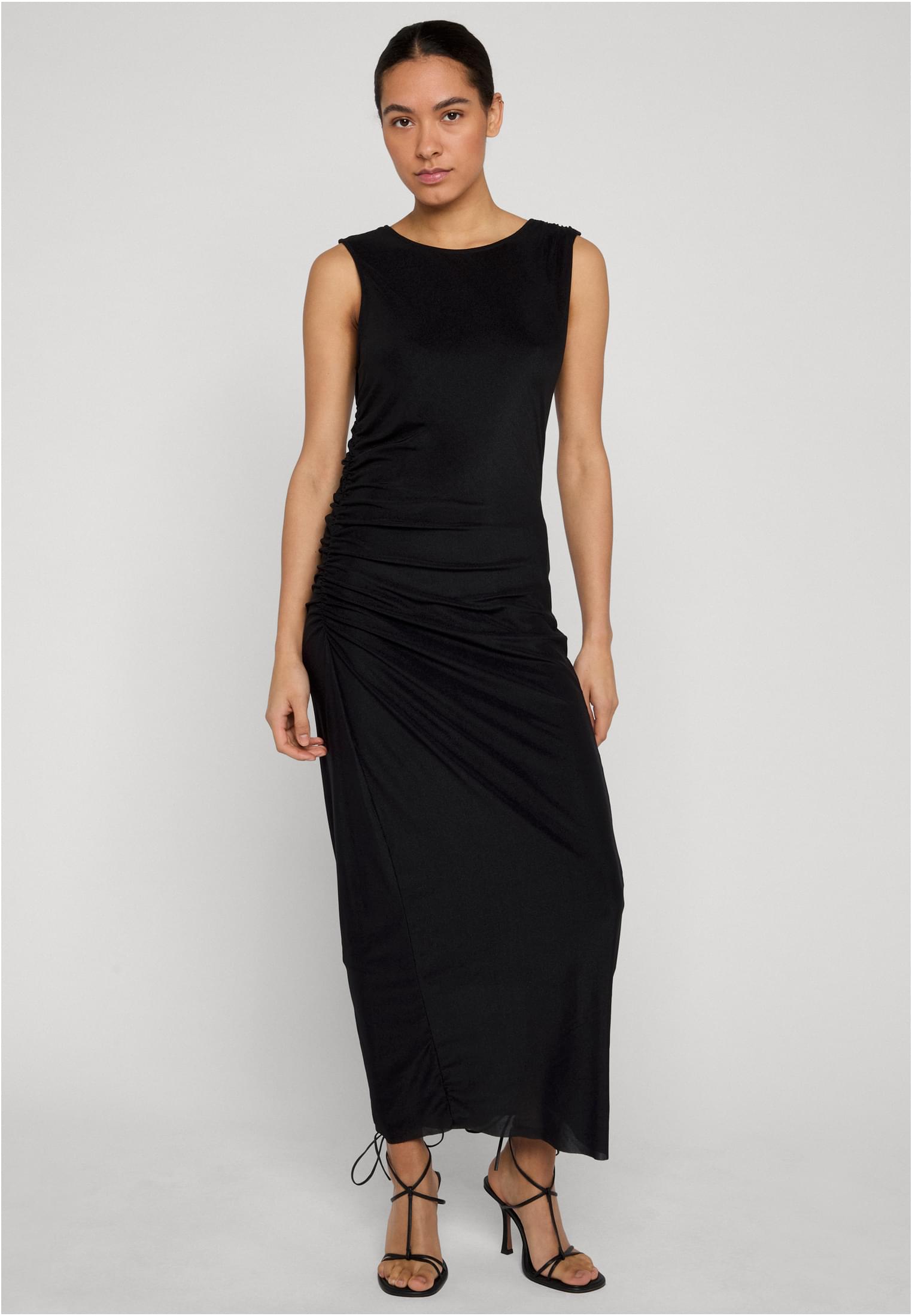 Μακρύ φόρεμα με ρυάκια Ladies Long Ruffled Mesh Dress TB8183-00007 Urban Classics black