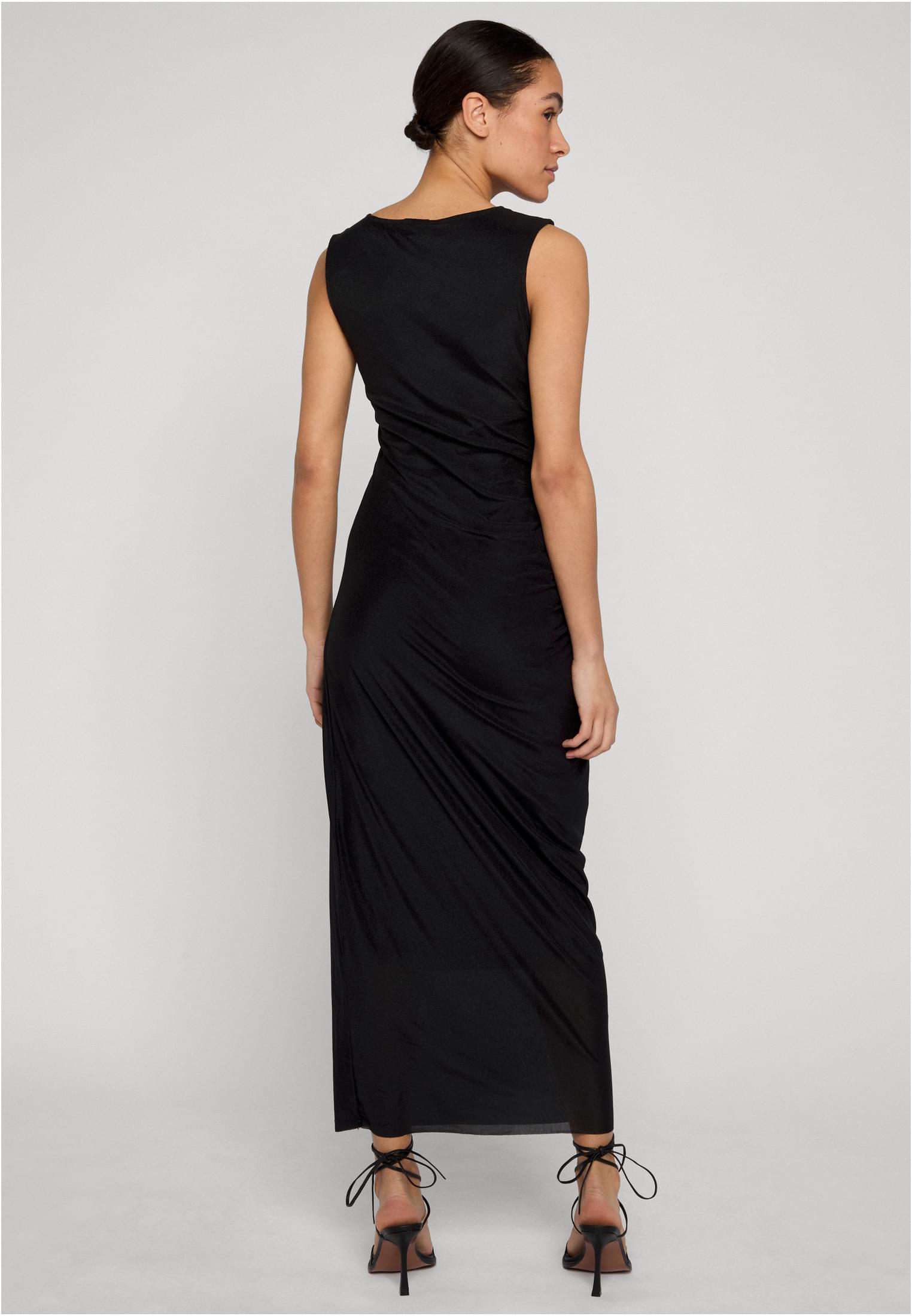 Μακρύ φόρεμα με ρυάκια Ladies Long Ruffled Mesh Dress TB8183-00007 Urban Classics black