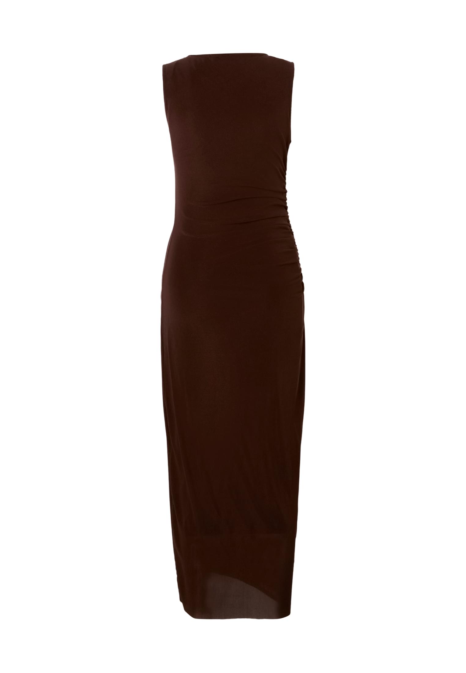 Μακρύ Φόρεμα με Ρυάκια Ladies Long Ruffled Mesh Dress Tb8183-00075 Urban Classics Brown γυναικεία Φορέματα Simple Wear