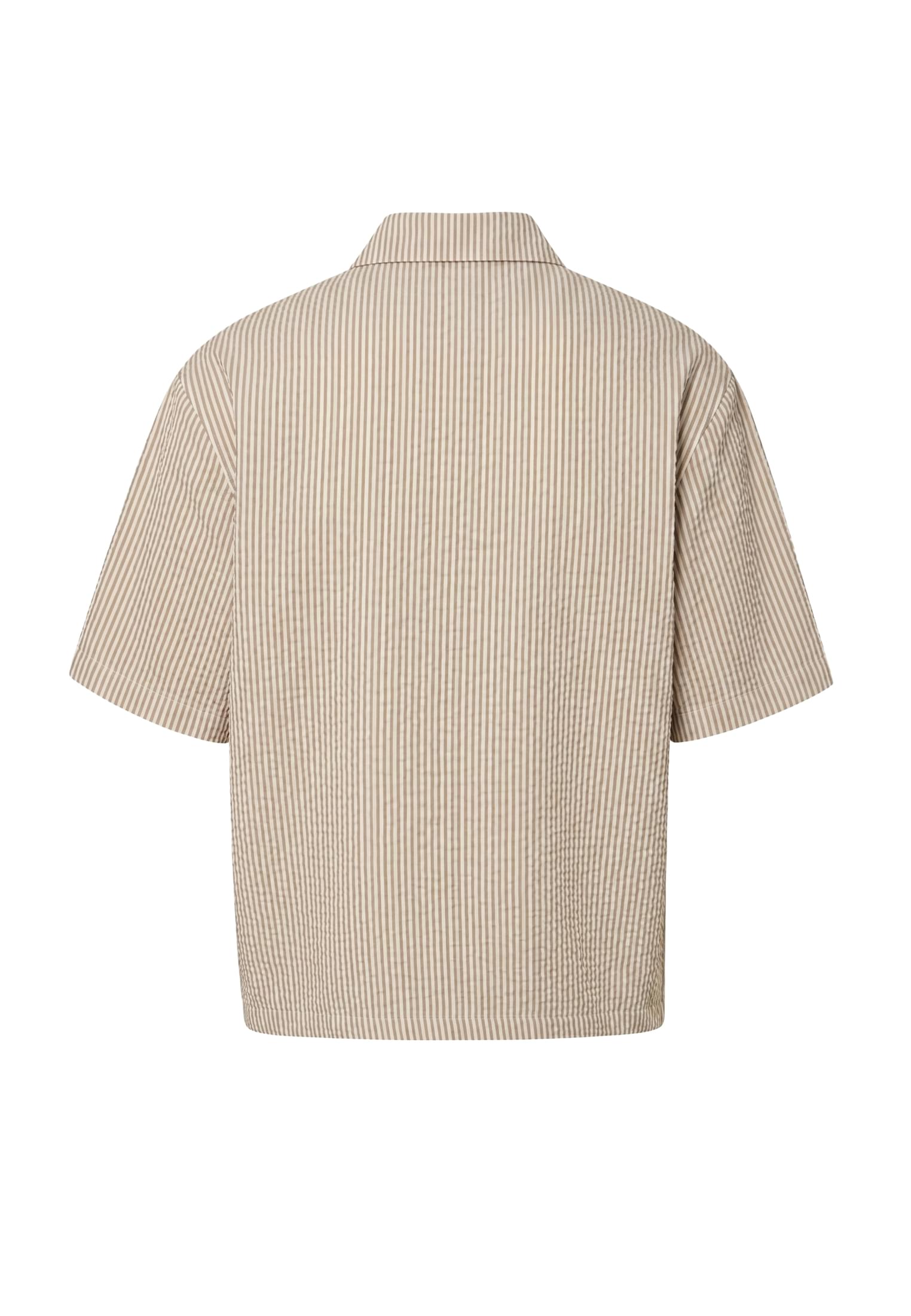 Άνετο Πουκάμισο Seersucker Short Sleeve με Ριγέ Υφή Tb8417-22409 Urban Classics Brownmocca White ανδρικά Πουκάμισα Simple Wear