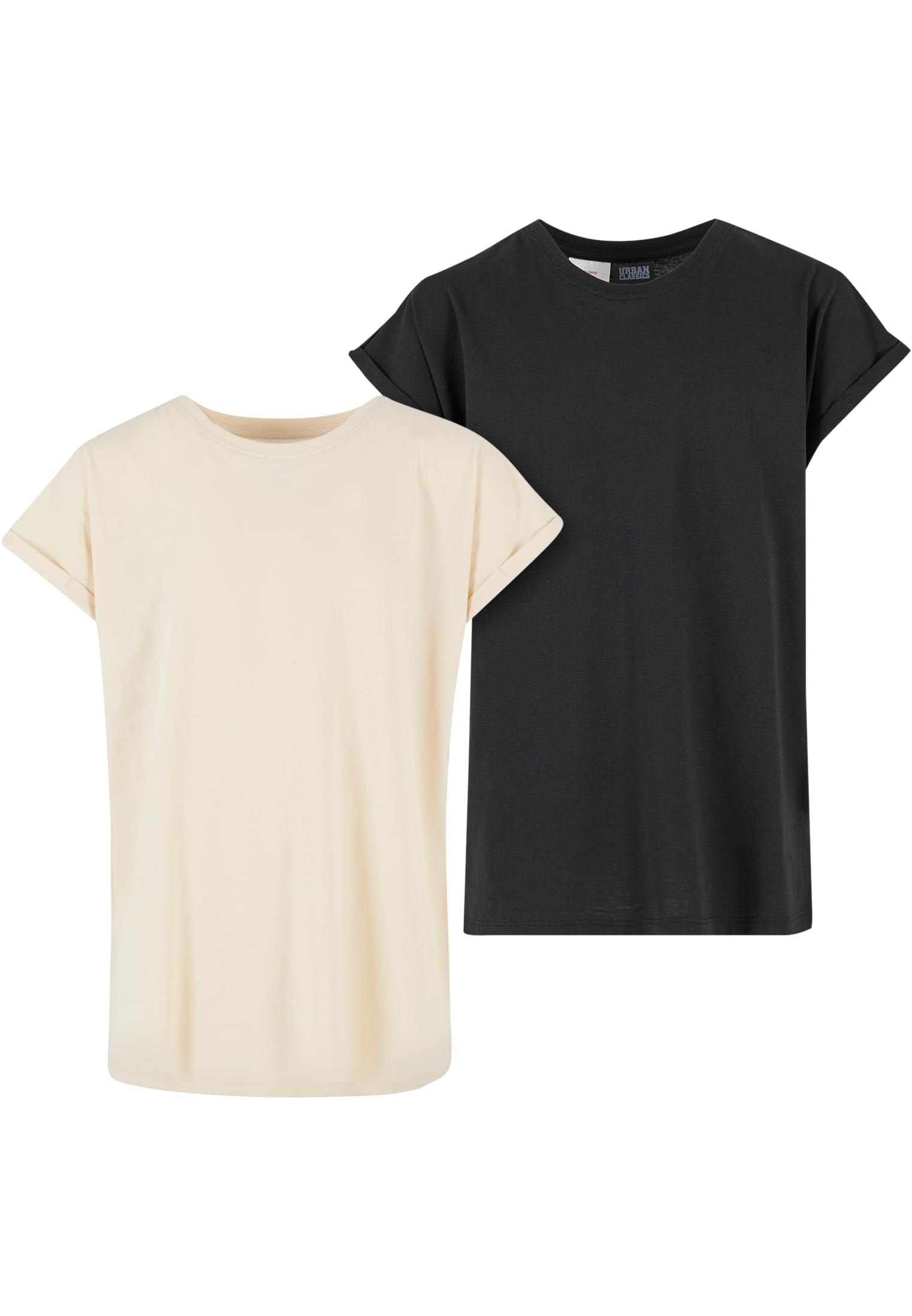 T-Shirt Girls Extended Shoulder Tee 2-Pack με Ρίγες Στους Ώμους Uck771A-04250 Urban Classics Whitesand Black παιδικά Simple Wear Μπλουζάκια 