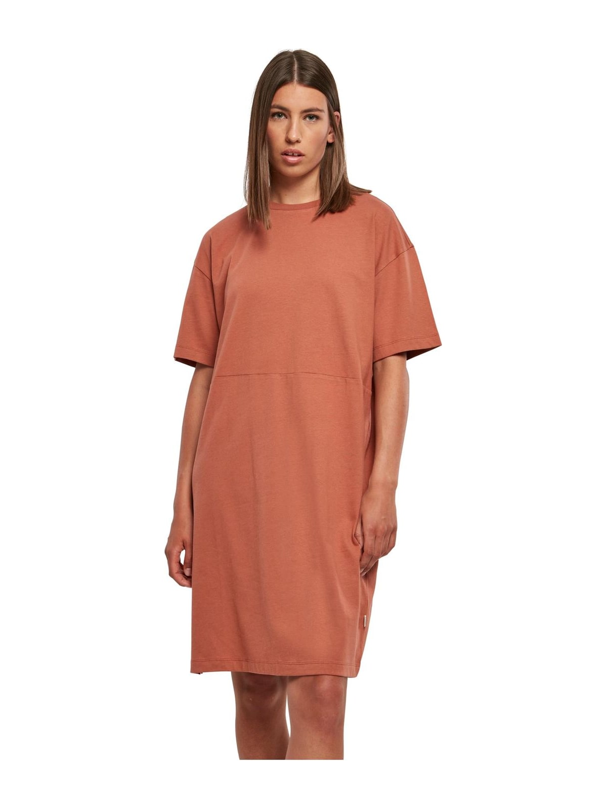 Ladies Organic Oversized Slit Tee Dress Urban Classics TB4091-04420 terracotta