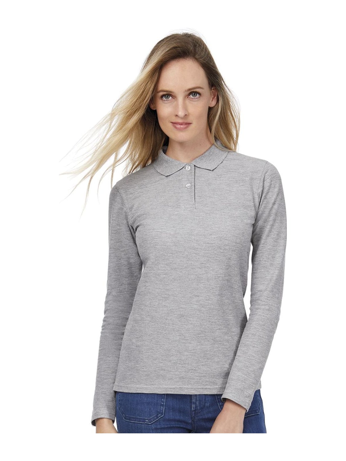 Μπλούζα Polo Γυναικεία Μακρυμάνικη PWI13 B & C ID.001 LSL Heather Grey