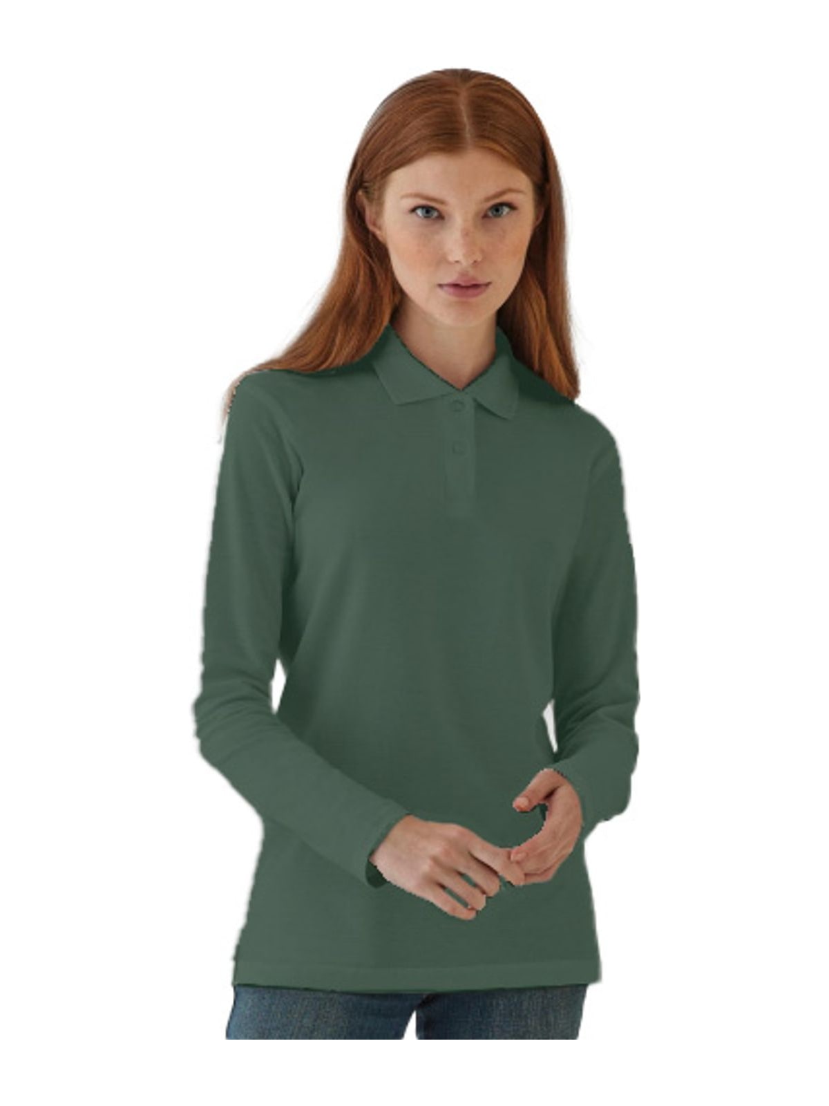 Μπλούζα Polo Γυναικεία Μακρυμάνικη PWI13 B & C ID.001 LSL Bottle Green