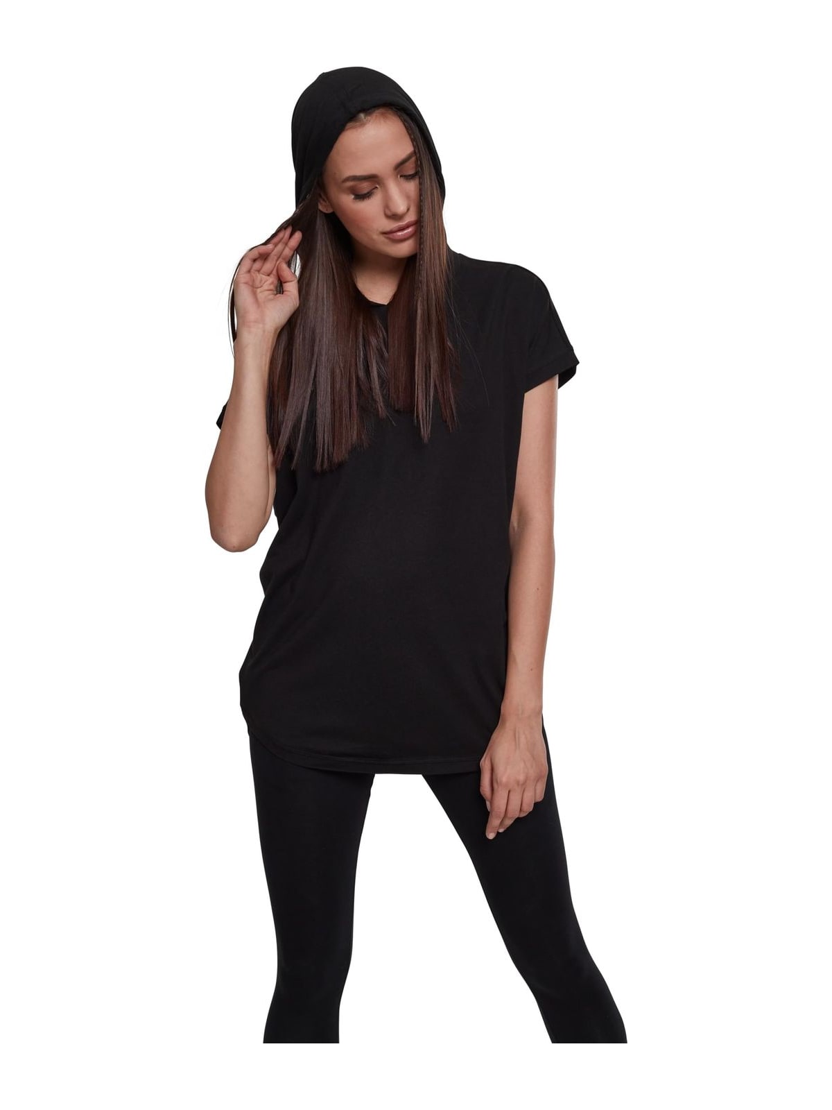 Γυναικείο T-Shirt Jersey Μακρύ με Κουκούλα TB1906 Urban Classics Black