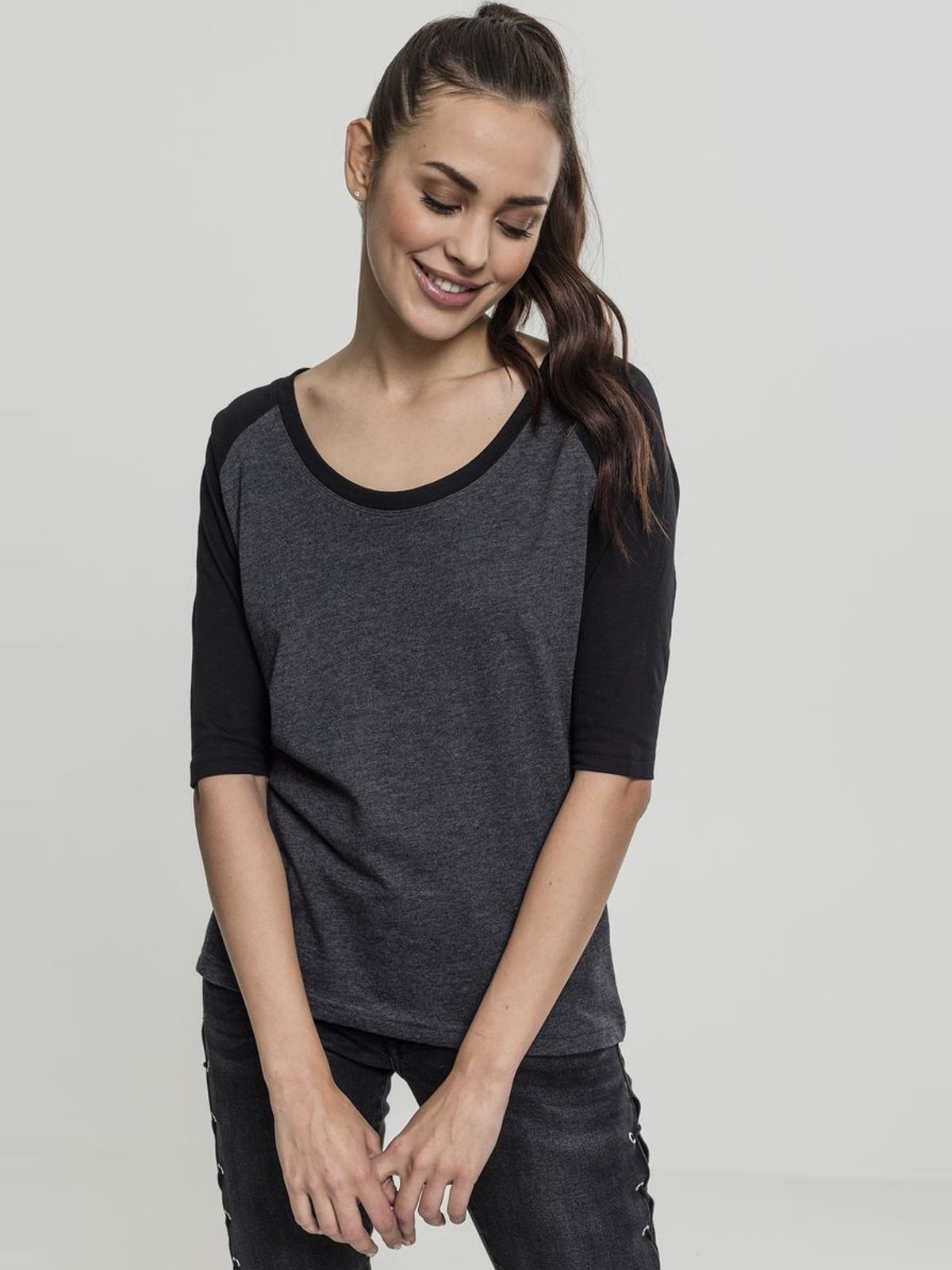 Γυναικείο T-Shirt TB733 Urban Classics 2-Tone 3/4 Μανίκι Charcoal/Black