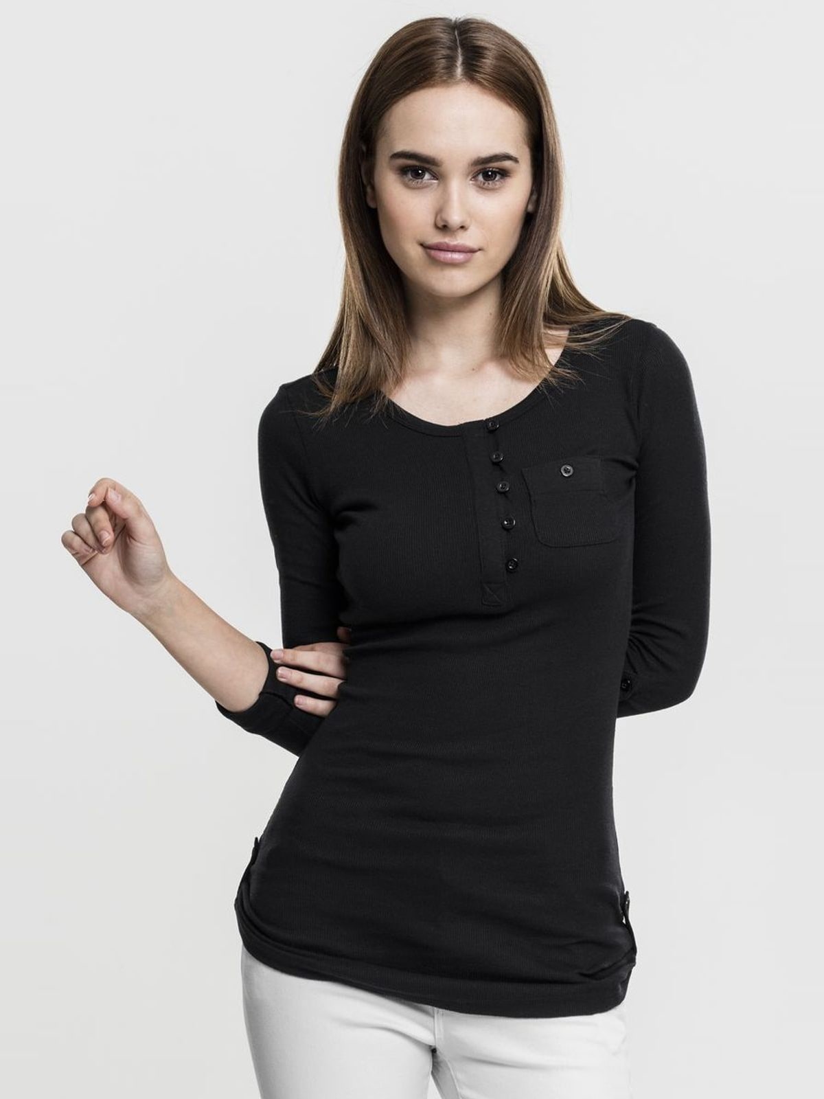 Γυναικείο T-Shirt Long Rib Pocket Turnup Tee Urban Classics TB1297 Black