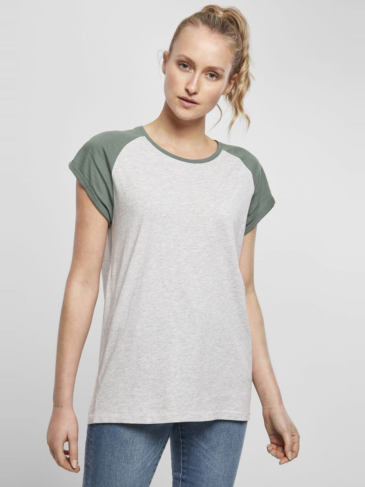 Γυναικείο T-shirt Contrast Raglan TB1913 Urban Classics Light Grey/Pale Leaf