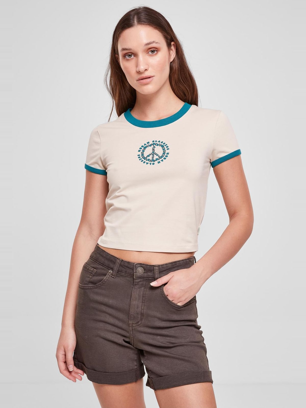 Ladies Stretch Jersey Cropped Tee Urban Classics TB5976-04432 softseagrass/watergreen
