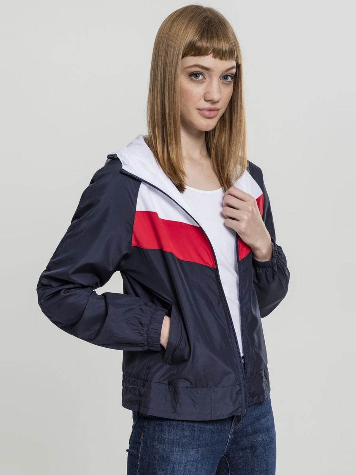 Γυναικείο αντιανεμικό μπουφάν 3-Tone Urban Classics TB2009 Navy/White/Fire Red
